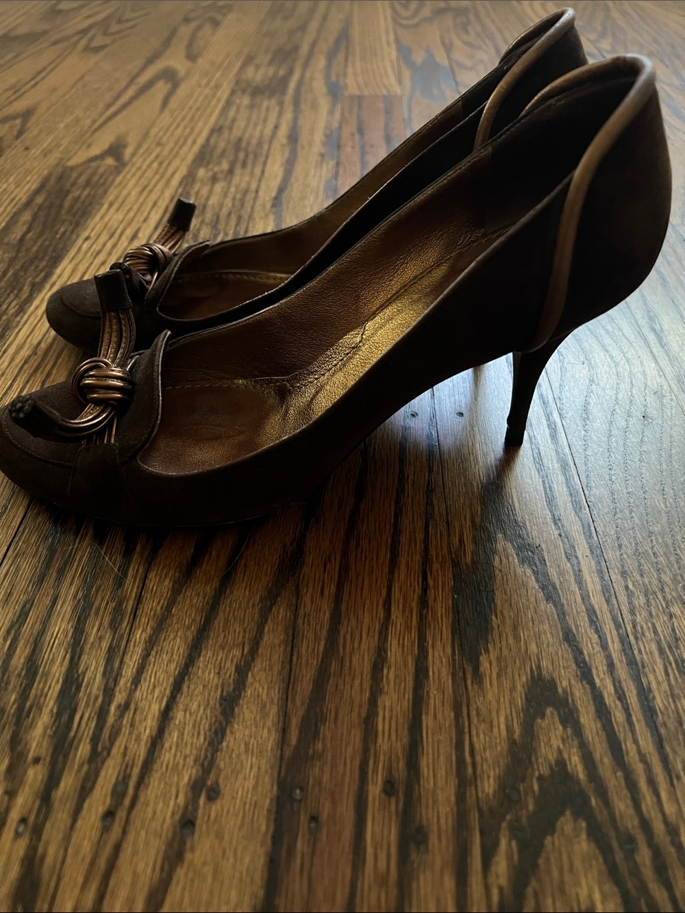 Givenchy Brown Suede Knot Accent Pumps - Picture 3 of 7